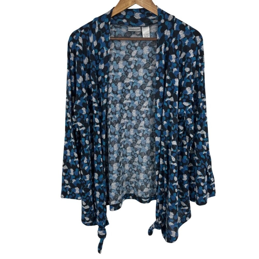 Chicos Blue & Black Abstract Print Open Front Cardigan Size 3 US XL